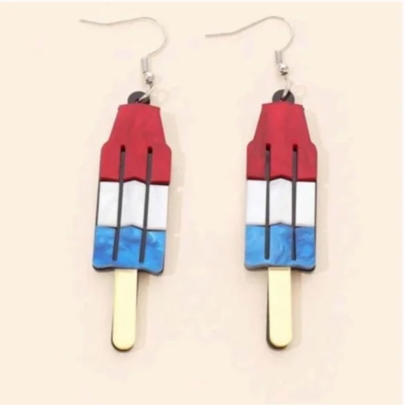 💍 FREE Popsicle Summer Rocket Ship Fourth July 4th USA America Ice Hip Earrings - Picture 2 of 2